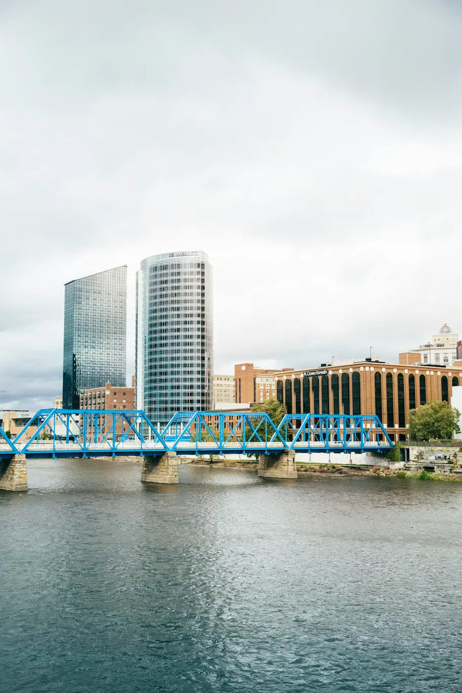 Grand Rapids skyline with blue bridge